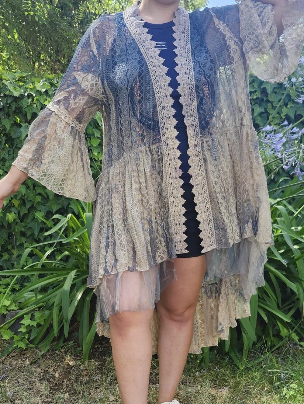 Origami Western Lace Crochet High-Low Sheer Kimono